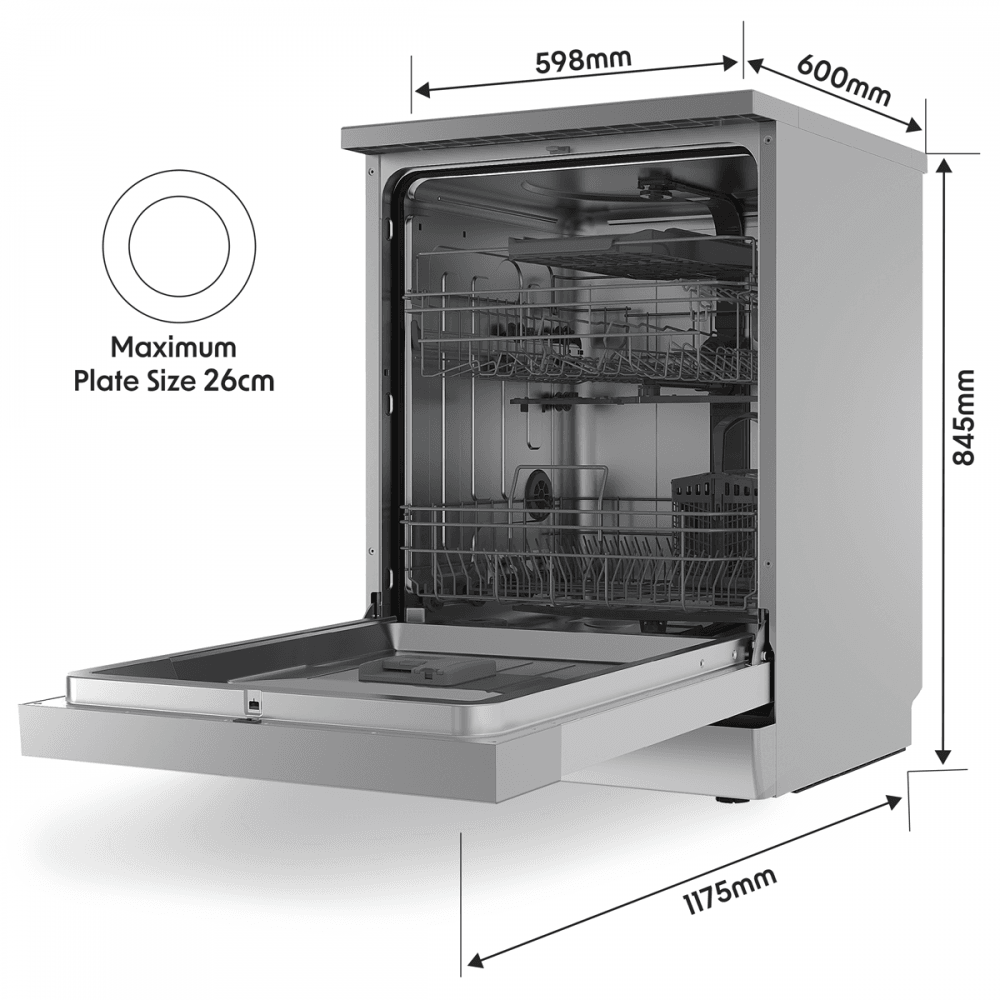 Baridi Regular Sized Freestanding Dishwasher 60cm Wide 14 Place Settings - Silver Model No- DH167