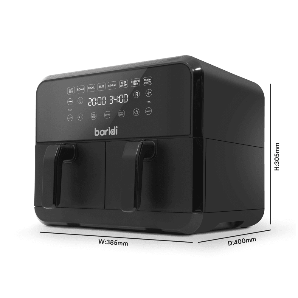 Baridi Dual Zone Air Fryer with 8 Preset Functions 8L Capacity Model No- DH172