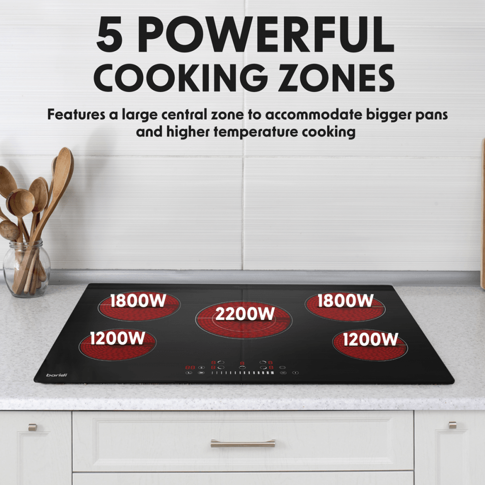 Baridi Integrated Ceramic Hob with 5 Cooking Zones 77cm - Black Glass Model No- DH175
