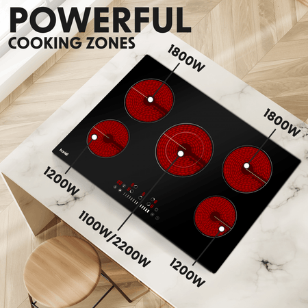Baridi Integrated Ceramic Hob with 5 Cooking Zones 77cm - Black Glass Model No- DH175