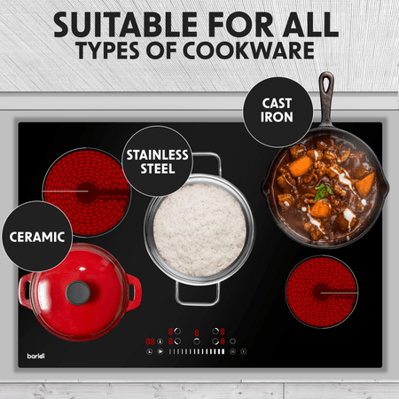 Baridi Integrated Ceramic Hob with 5 Cooking Zones 77cm - Black Glass Model No- DH175