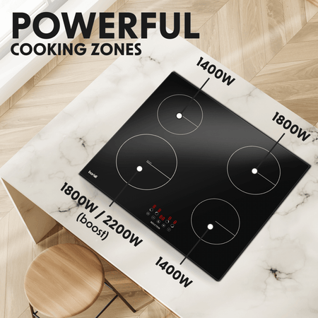 Baridi Integrated Induction Hob with 4 Cooking Zones 60cm 6800W Output Model No- DH176