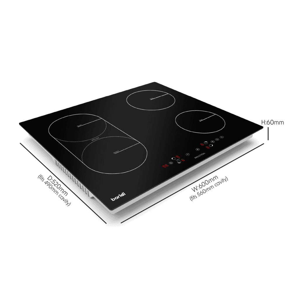 Baridi Integrated Induction Hob with 4 Cooking Zones & Bridge Zone 60cm 2800W Output Model No- DH178