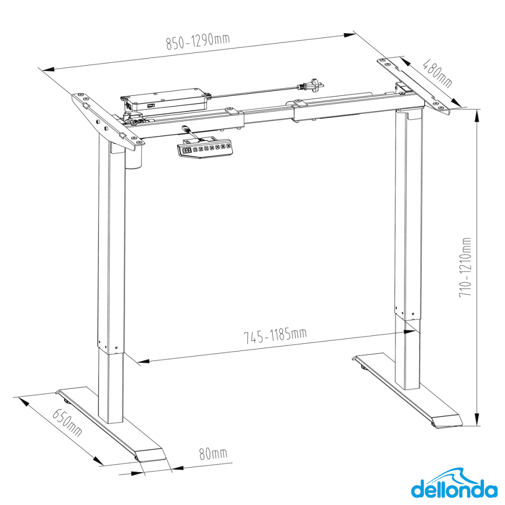 Dellonda Single Motor Ultra-Quiet Adjustable-Height Desk Frame with Digital Control Panel 70kg Capacity - Black Model No- DH18