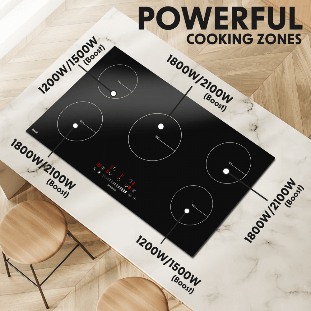 Baridi Integrated Induction Hob with 5 Cooking Zones 90cm 9300W Output Model No- DH180