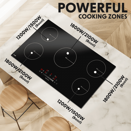 Baridi Integrated Induction Hob with 5 Cooking Zones 90cm 9300W Output Model No- DH180