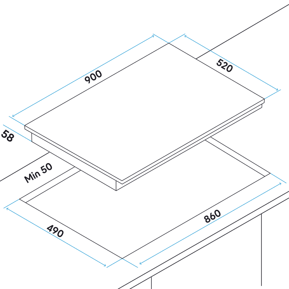 Baridi Integrated Induction Hob with 5 Cooking Zones 90cm 9300W Output Model No- DH180