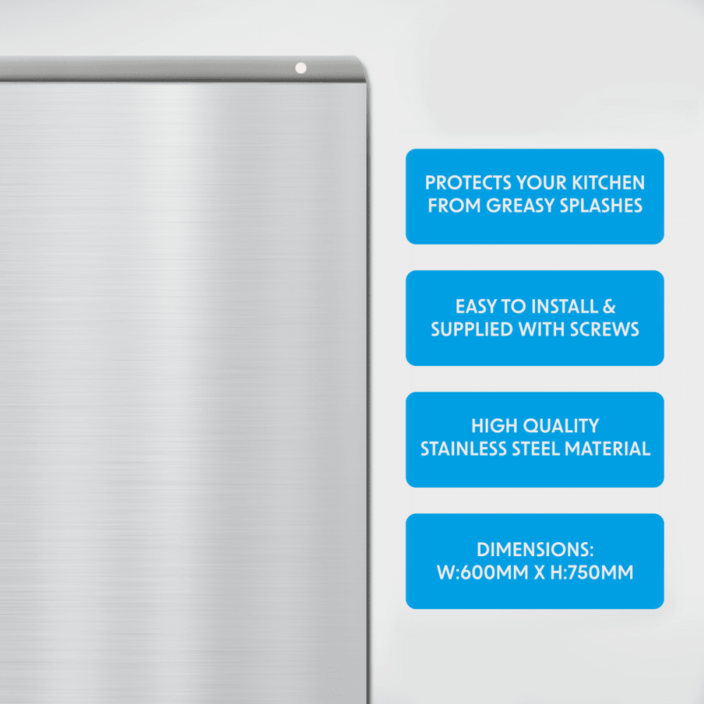 Baridi Splashback for Cooker Hoods 60 x 75cm - Stainless Steel Model No- DH193