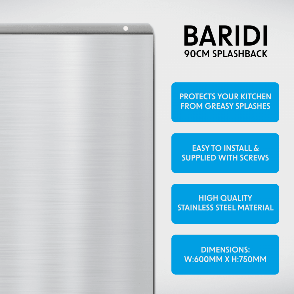 Baridi Splashback for Cooker Hoods 90 x 75cm - Stainless Steel Model No- DH195
