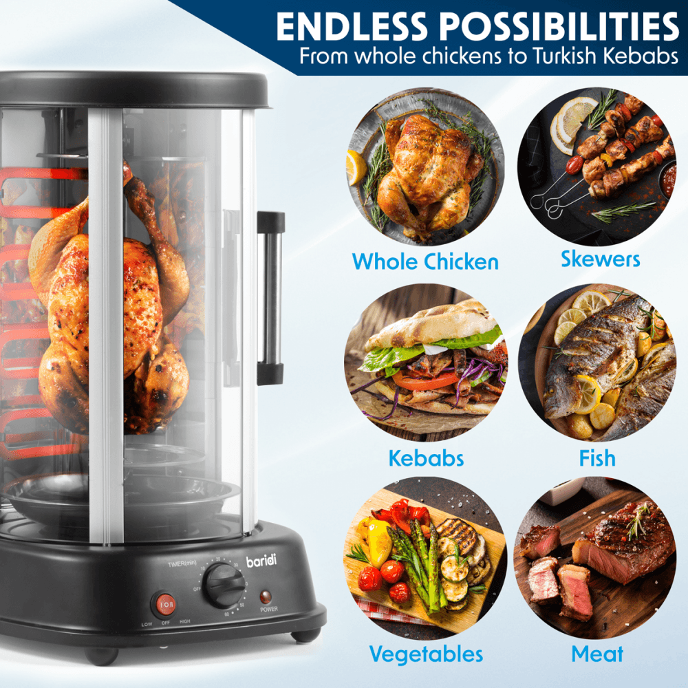 Baridi Vertical 360 Rotisserie Smokeless Grill 21L Capacity Model No- DH216