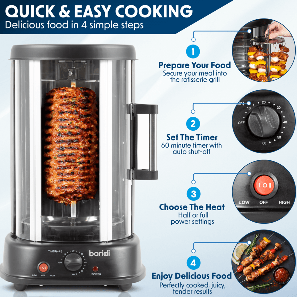 Baridi Vertical 360 Rotisserie Smokeless Grill 21L Capacity Model No- DH216