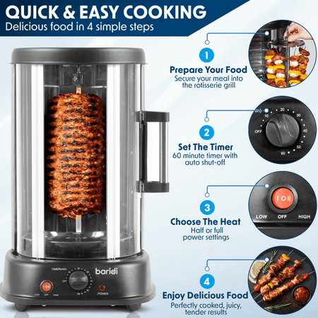 Baridi Vertical 360 Rotisserie Smokeless Grill 21L Capacity Model No- DH216