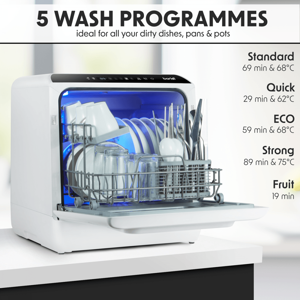 Baridi 2-4 Place Settings Mini Portable Tabletop Dishwasher, 5 Wash Functions Model No- DH224A