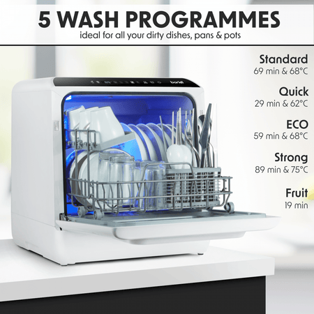 Baridi 2-4 Place Settings Mini Portable Tabletop Dishwasher, 5 Wash Functions Model No- DH224A