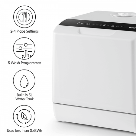 Baridi 2-4 Place Settings Mini Portable Tabletop Dishwasher, 5 Wash Functions Model No- DH224A