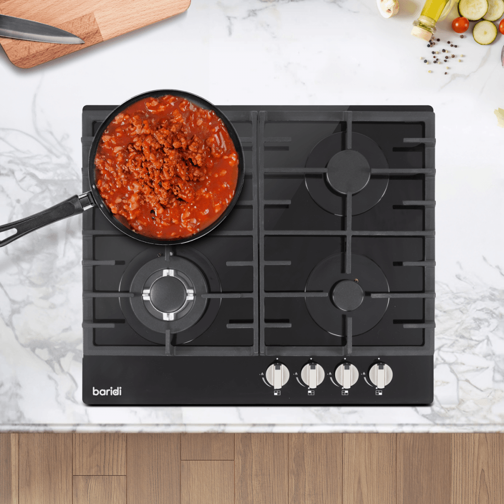 Baridi Gas Hob with 4 Cooking Zones 60cm - Black Model No- DH226