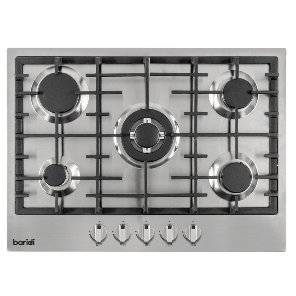 Baridi Gas Hob with 5 Cooking Zones 70cm - Stainless Steel Model No- DH227