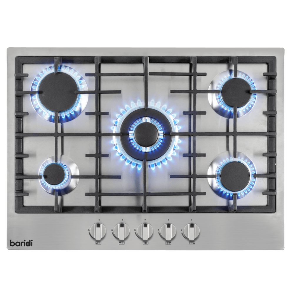 Baridi Gas Hob with 5 Cooking Zones 70cm - Stainless Steel Model No- DH227
