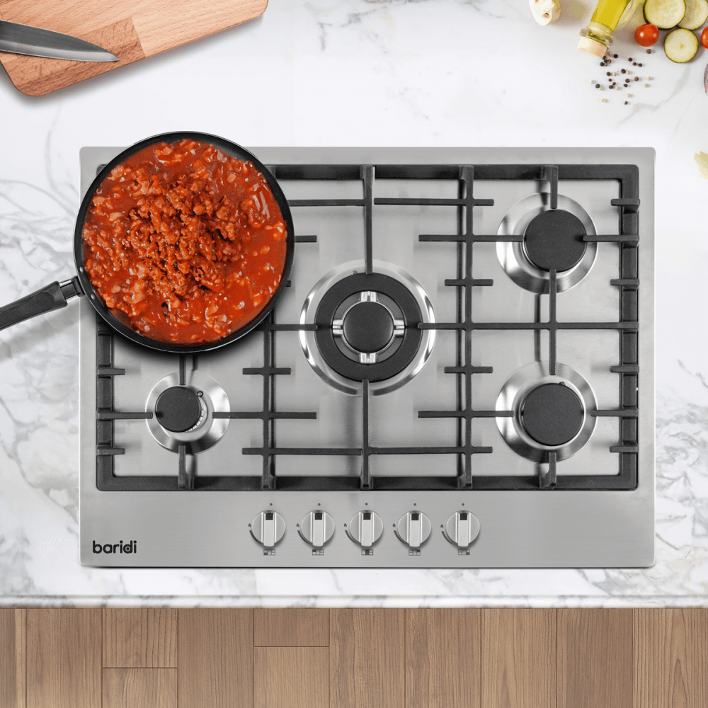 Baridi Gas Hob with 5 Cooking Zones 70cm - Stainless Steel Model No- DH227