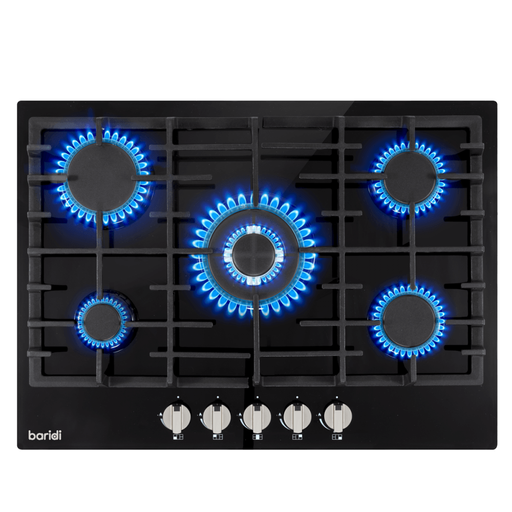 Baridi Gas Hob with 5 Cooking Zones 70cm - Black Model No- DH228