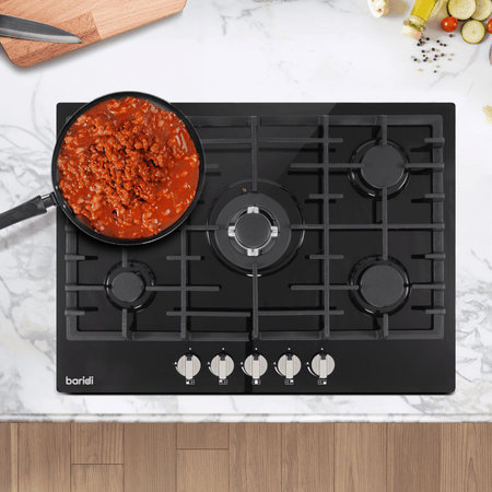 Baridi Gas Hob with 5 Cooking Zones 70cm - Black Model No- DH228