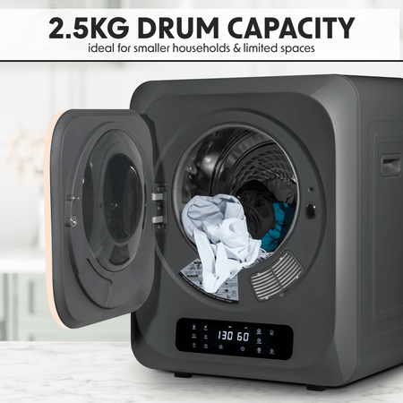 Baridi Tabletop Tumble Dryer with Digital Controls 2.5kg Capacity - Black Model No- DH229