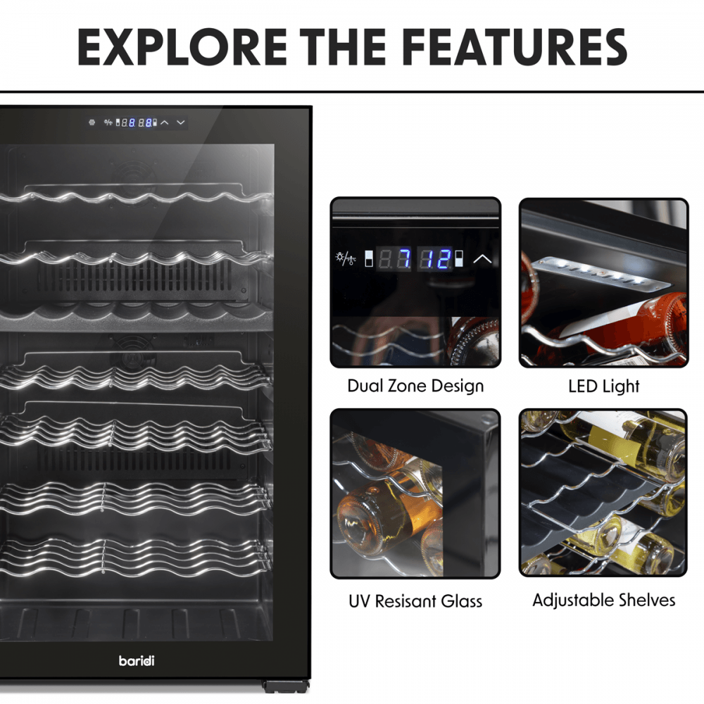 Baridi 52 Bottle Dual Zone Wine Fridge & Cooler Model No- DH236