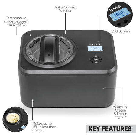 Baridi Automatic Churning Ice Cream Machine 1.5L - Black Model No- DH240