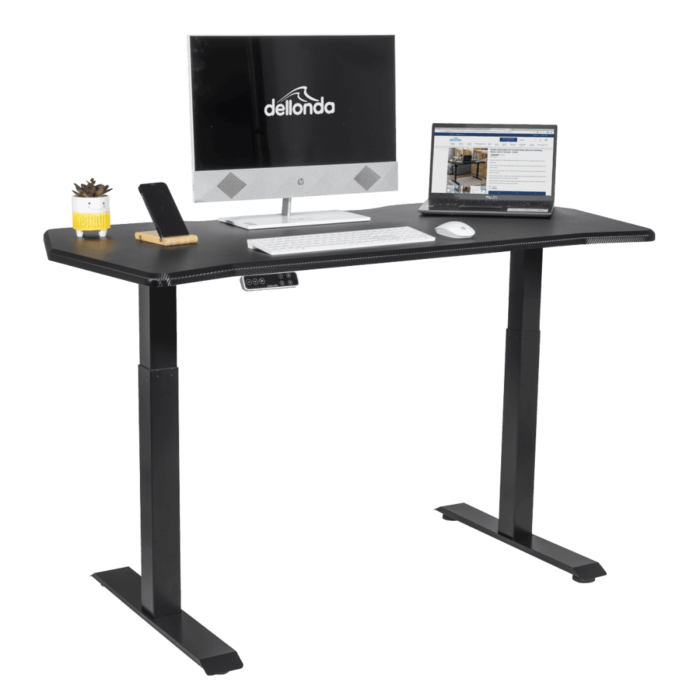 Dellonda Carbon Fibre Effect Electric Height Adjustable Standing Desk, 1400 x 700mm Dual Motor 100kg Model No- DH241