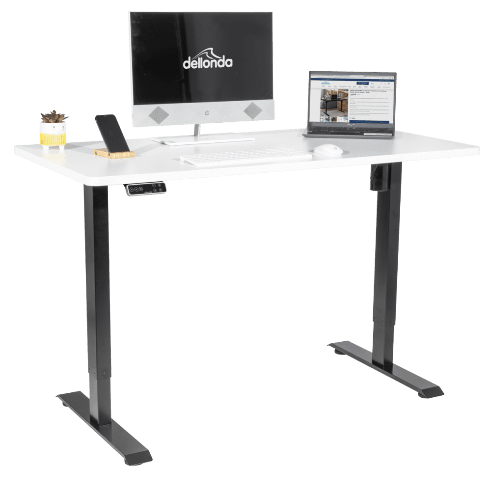Dellonda White Electric Height Adjustable Standing Desk with Memory, Quiet, 1400x700mm Model No- DH244