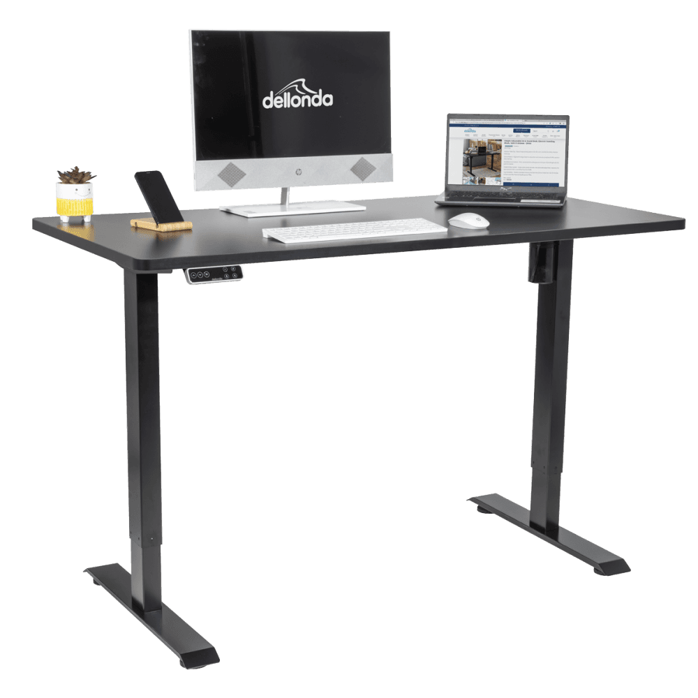 Dellonda Black Electric Height Adjustable Standing Desk with Memory, Quiet, 1400x700mm Model No- DH245