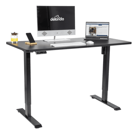 Dellonda Black Electric Height Adjustable Standing Desk with Memory, Quiet, 1400x700mm Model No- DH245