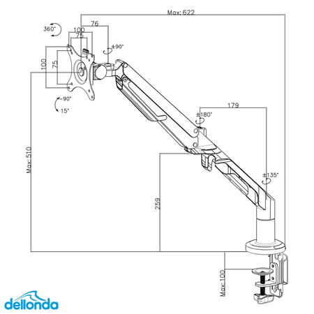 Dellonda Adjustable Single Monitor Arm with 360 Rotation - White Model No- DH26