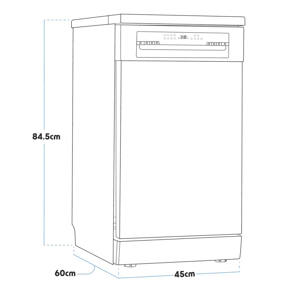 Baridi Slimline Freestanding Dishwasher 45cm Wide 10 Place Settings - Black Model No- DH267