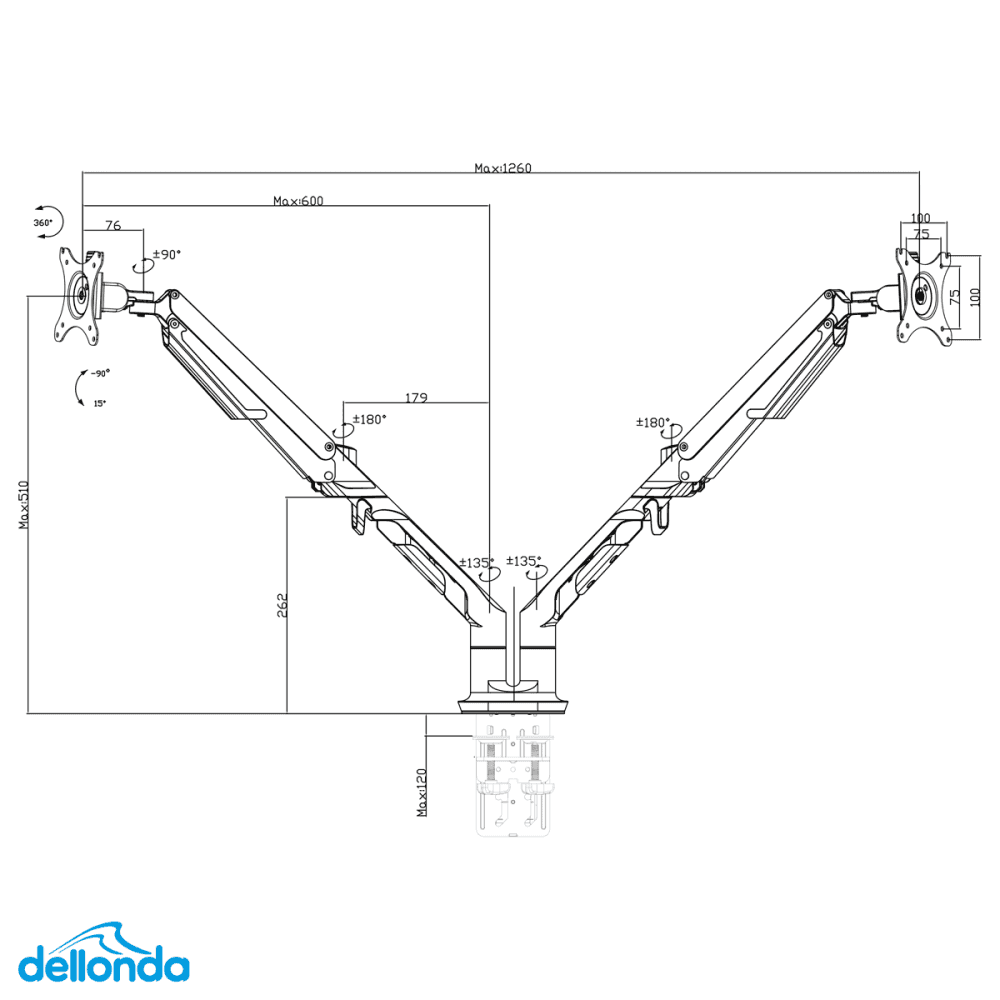 Dellonda Adjustable Double Monitor Arm with 360 Rotation - White Model No- DH27