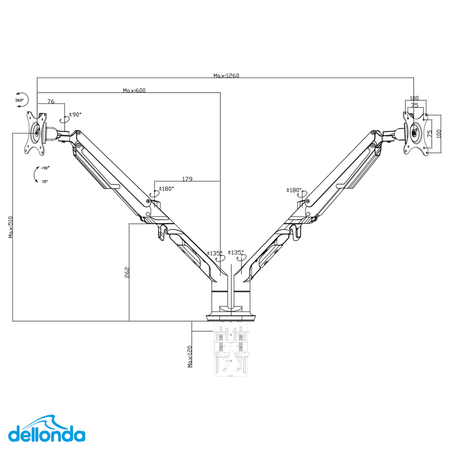 Dellonda Adjustable Double Monitor Arm with 360 Rotation - White Model No- DH27