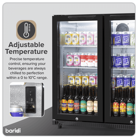 Baridi Hinged Double Door, Back Bar Drinks Fridge/Cooler, 190L Capacity Model No- DH272
