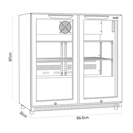 Baridi Hinged Double Door, Back Bar Drinks Fridge/Cooler, 190L Capacity Model No- DH272