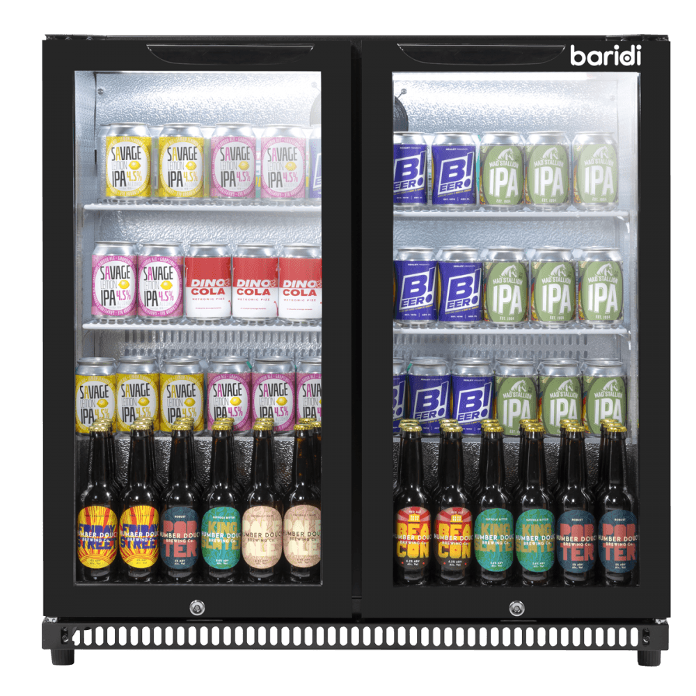 Baridi Hinged Double Door, Back Bar Drinks Fridge/Cooler, 190L Capacity Model No- DH272