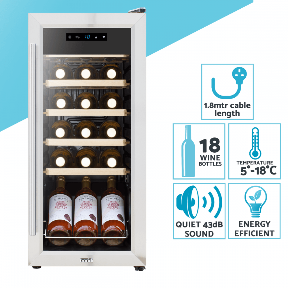 Baridi 18 Bottle Wine Fridge & Cooler - Stainless Steel Model No- DH29