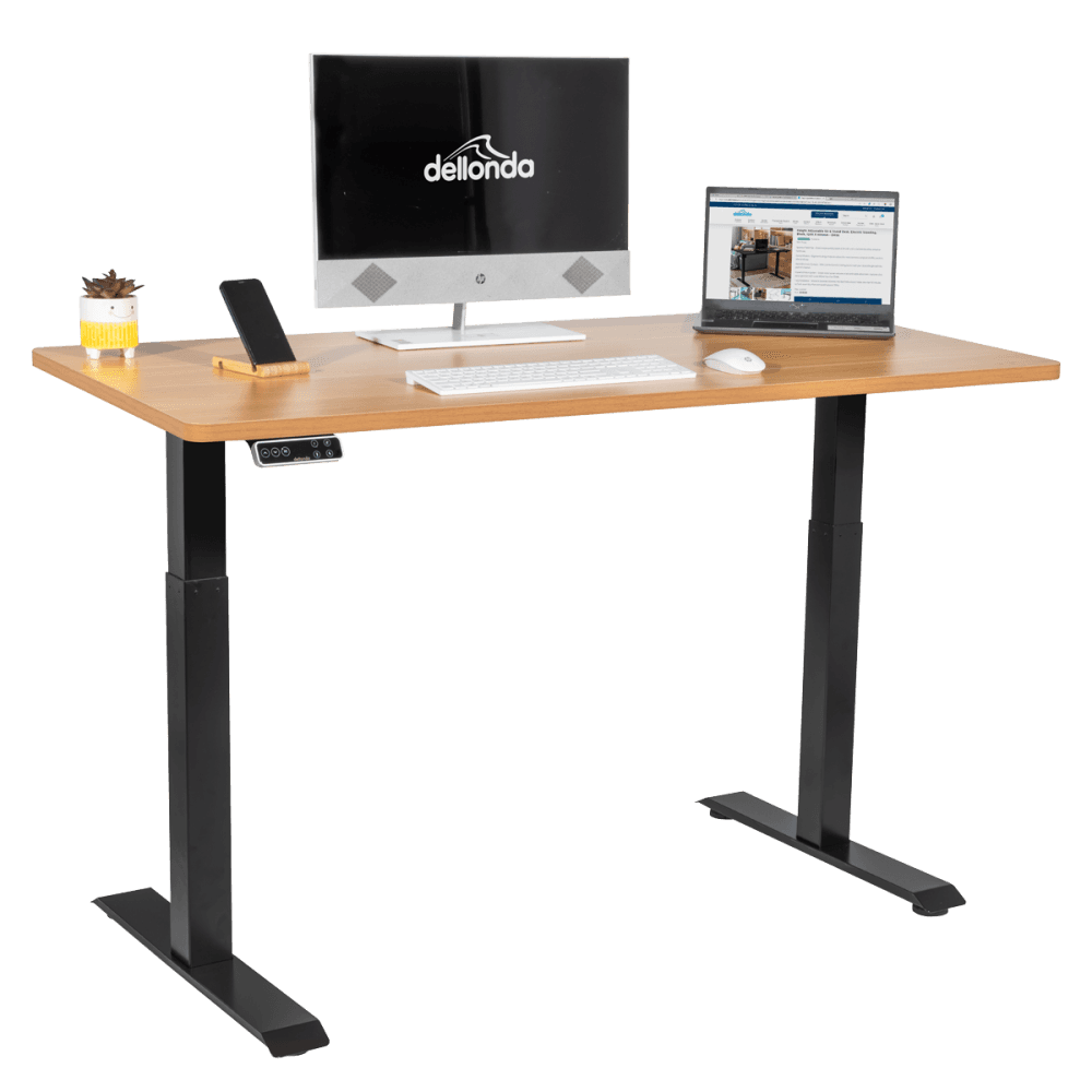 Dellonda Oak Electric Height Adjustable Standing Desk, 1400 x 700mm Dual Motor 100kg Model No- DH33