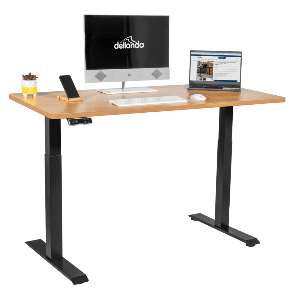 Dellonda Oak Electric Height Adjustable Standing Desk, 1400 x 700mm Dual Motor 100kg Model No- DH33