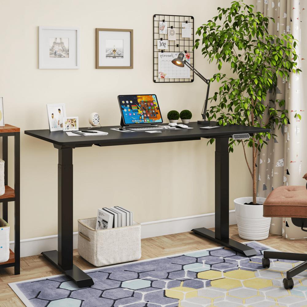 Dellonda Black Electric Height Adjustable Standing Desk, 1400 x 700mm Dual Motor 100kg Model No- DH34