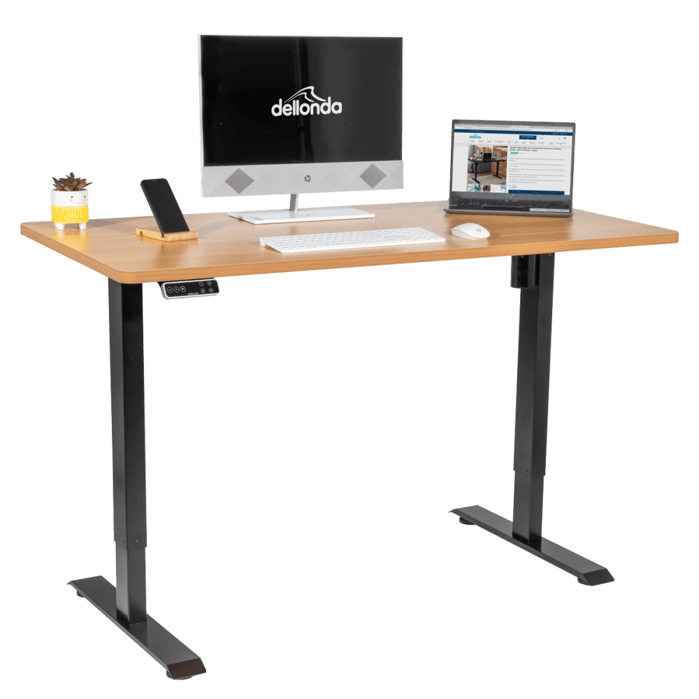 Dellonda Oak Electric Adjustable-Height Standing Desk with Memory, Quiet & Fast 1400 x 700mm Model No- DH41