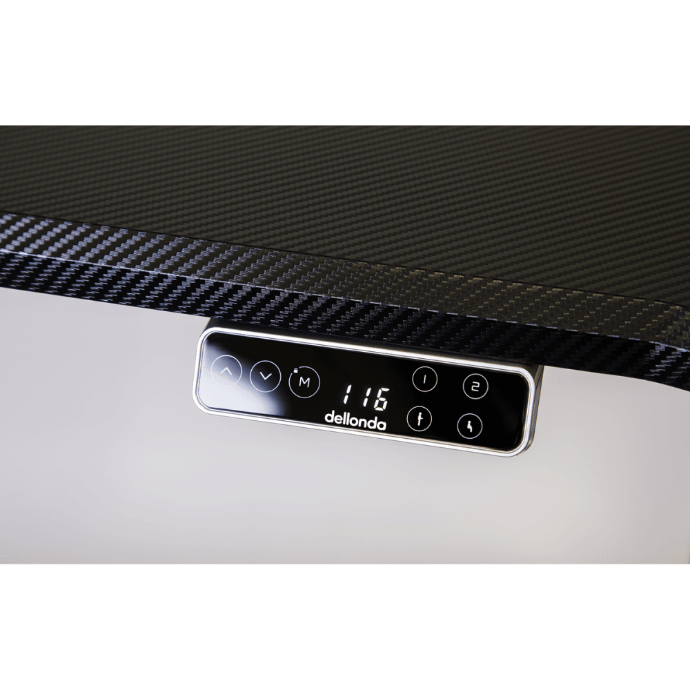 Dellonda Carbon Fibre Effect Electric Height Adjustable Standing Desk with Memory, Quiet, 1400 x 700mm Model No- DH43