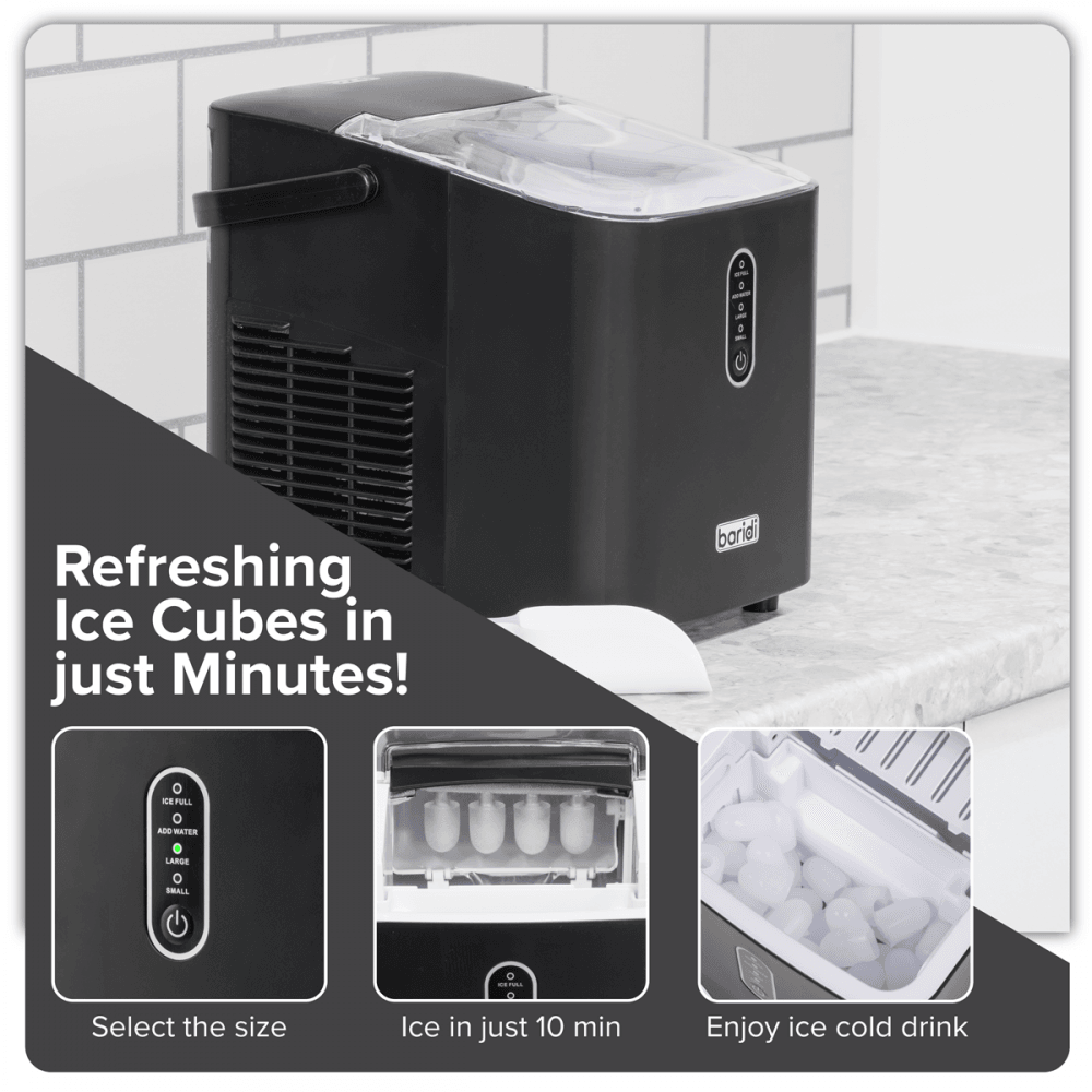 Baridi Ice Cube Maker with LED Display & 10 Minute Freeze Model No- DH52