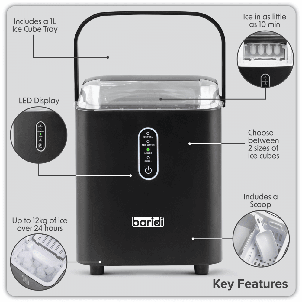 Baridi Ice Cube Maker with LED Display & 10 Minute Freeze Model No- DH52