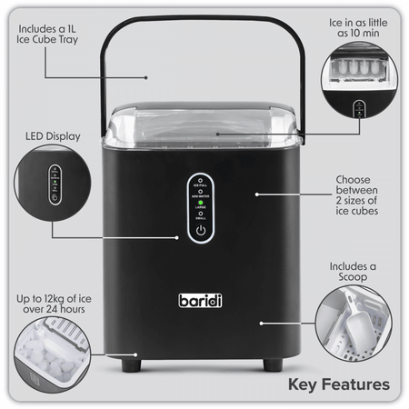 Baridi Ice Cube Maker with LED Display & 10 Minute Freeze Model No- DH52