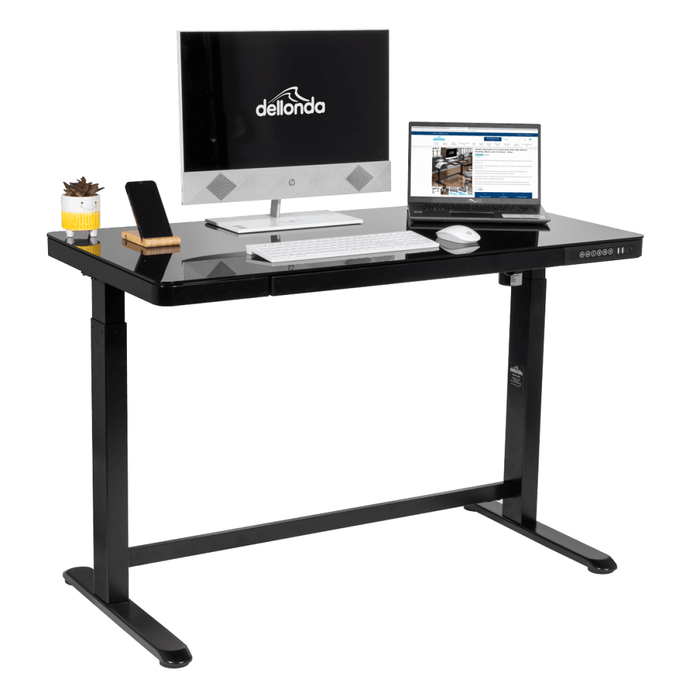 Dellonda Single Motor Ultra-Quiet Electric Desk with Control Panel, USB Port & Drawer - Black Desktop Model No- DH53