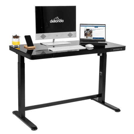 Dellonda Single Motor Ultra-Quiet Electric Desk with Control Panel, USB Port & Drawer - Black Desktop Model No- DH53
